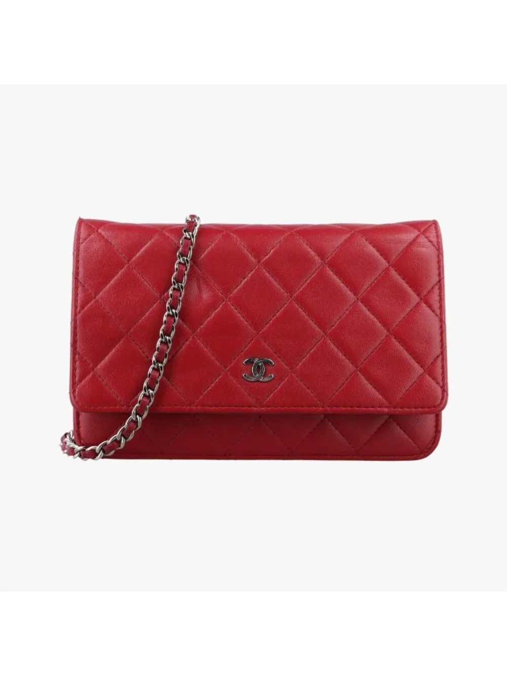 Chanel Quilted CC Logo Red Lambskin Shoulder